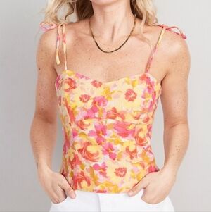 Old Navy Pink Yellow Floral Bustier Camisole Fitted Linen Blend Crop Top Plus 2X
